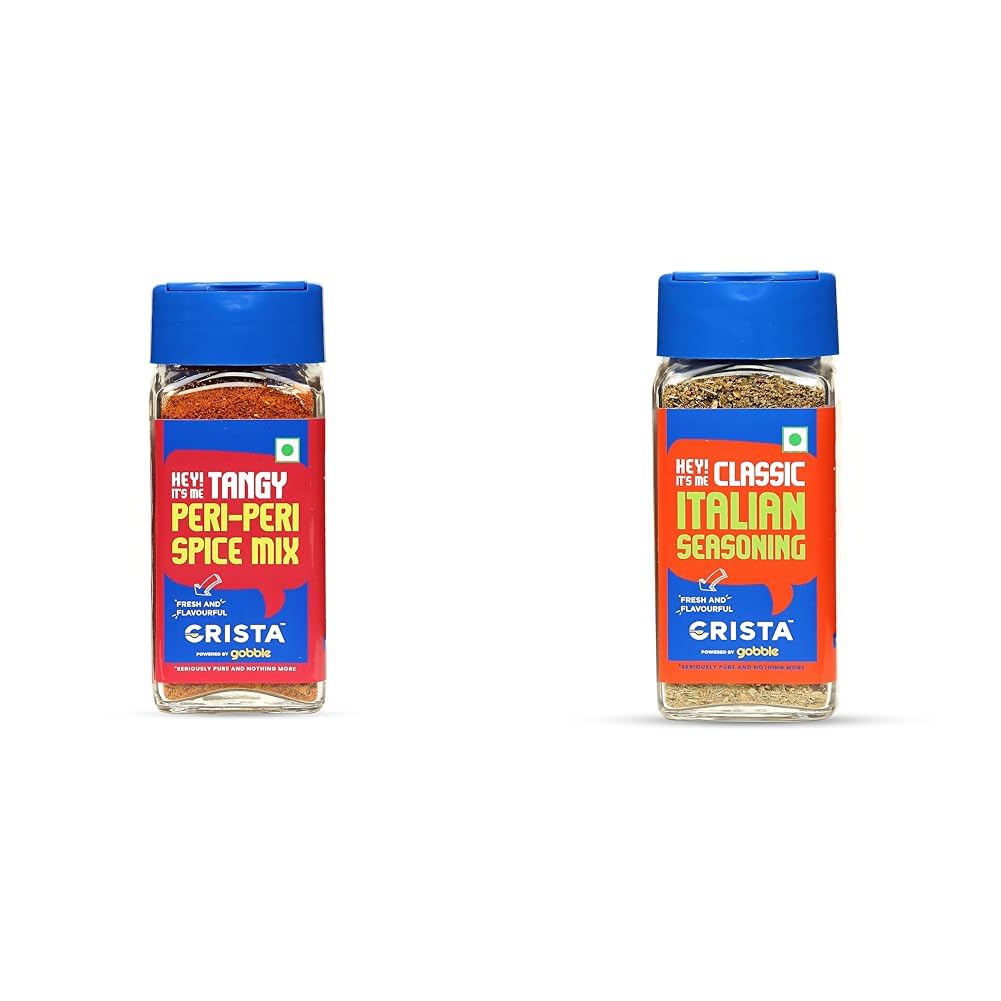 CRISTA International Multipurpose Combo - 2 | Peri-Peri Spice Mix X 1, 45 gms & Classic Italian Seasoning X 1, 40gm | No Added Colours, Fillers & Preservatives | Pack of 2