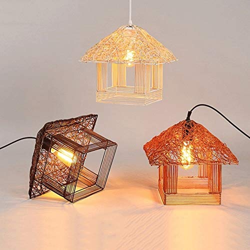 Pantalla de bambú de 1 luz para lámpara de araña de ratán rústica 5