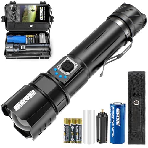 Gisaae Taschenlampe, Taschenlampe Led Aufladbar, Led Taschenlampe Extrem Hell 10000 Lumen mit IP67 Wasserdicht, Lange Lebensdauer, 5 Leuchtmodi, Led Taschenlampe für Camping/Wandern/Stromausfall