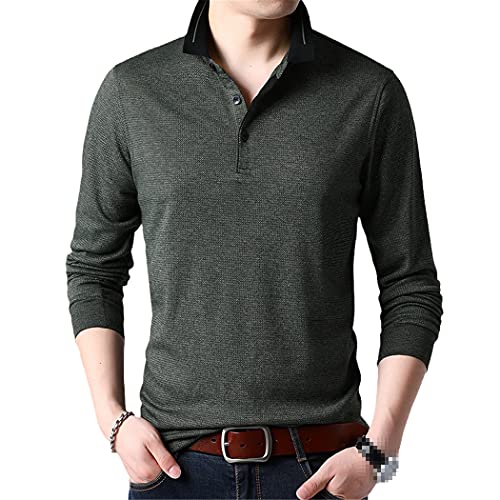 Polo coton homme manches longues coupe droite grande taille 4XL couleur gris vert