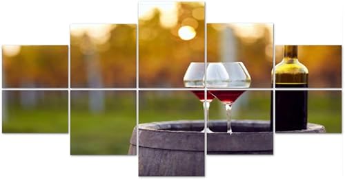 Paquete de 10 paneles acústicos artísticos, dos vasos, botella de vino tinto, viñedo, panel decorativo que absorbe el sonido, panel de pared,