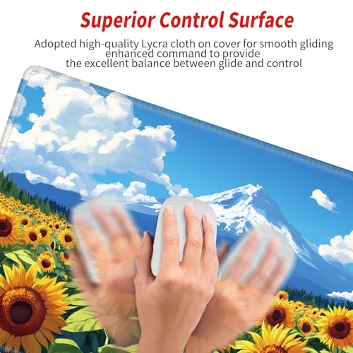 Image of Gaming Mouse Pad Large Mousepad Sunflower Desk Mat 24x12 Desk Pad XL Computer Mat with Stitched Edge Rubber Base for Work Women Home Office
