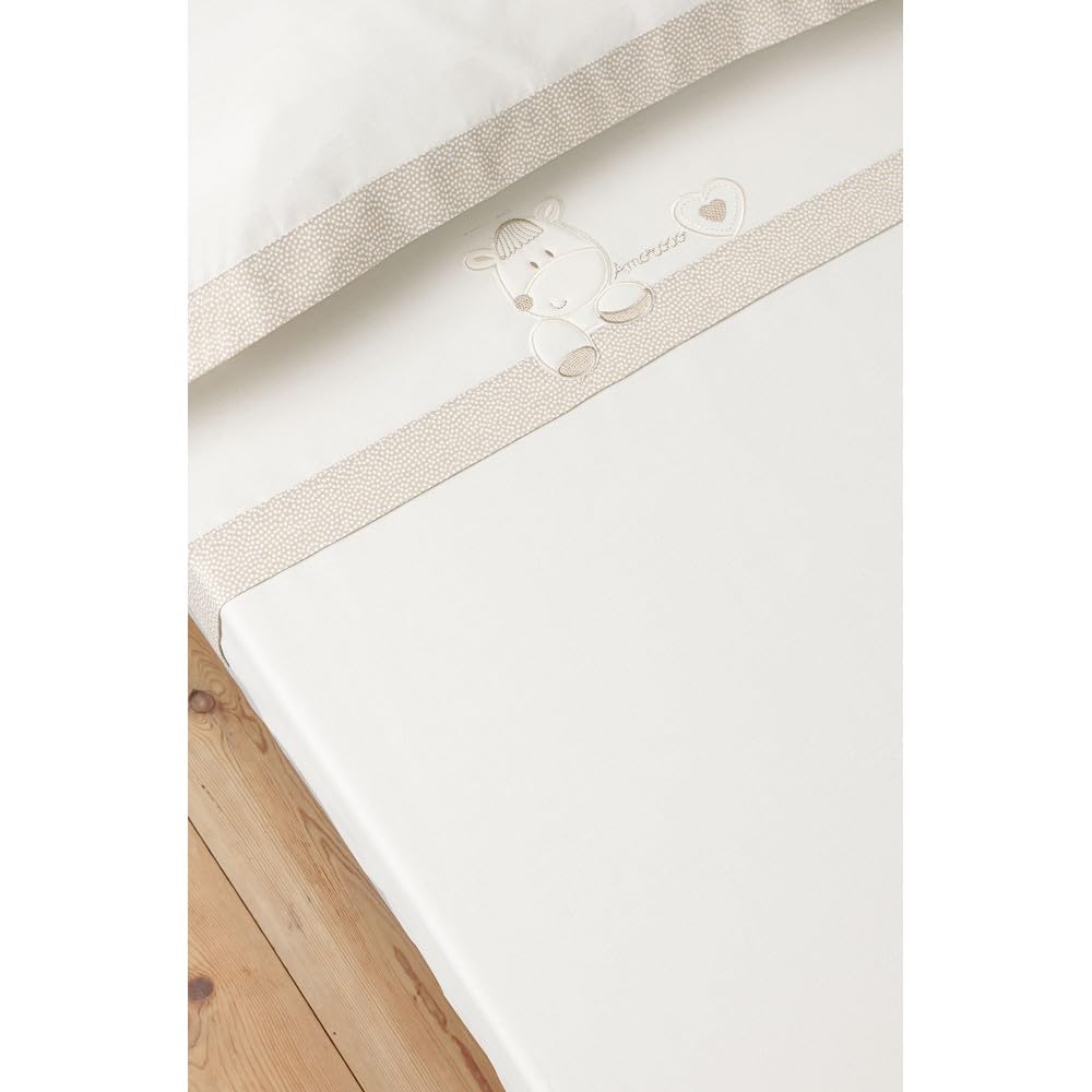Various Juego de Sabana para Cuna 60x120cm (3 Piezas: Bajera, encimera y Funda de Almohada) de Algodon 100% Fabricado en España Modelo 03302 (Beige)
