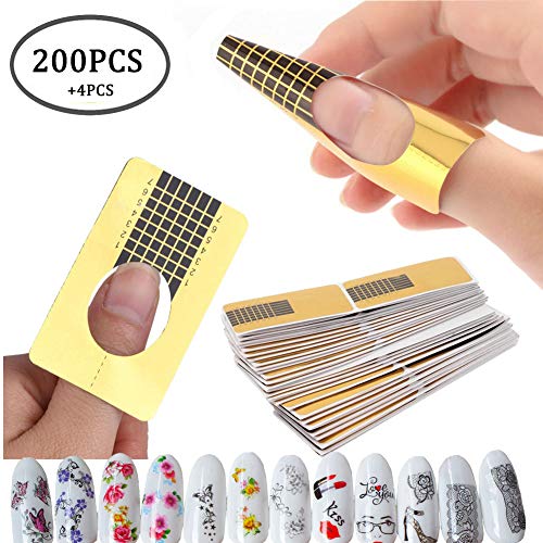 200PCS Nail Art Tips Extension Forms Guide French DIY Tool Acrylic UV Gel Tools Nail Shape Stickers,4PCS Water Transfer Nail Art Stickers Manicure Decorations (AABB010A)