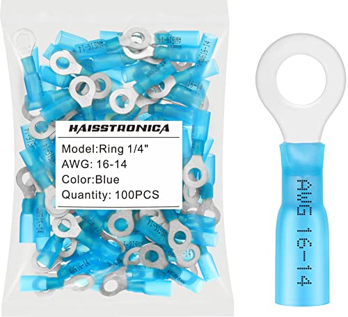 haisstronica 100 pcs cosses de sertissage thermorétractables 16-14 AWG 1/4 po bleues