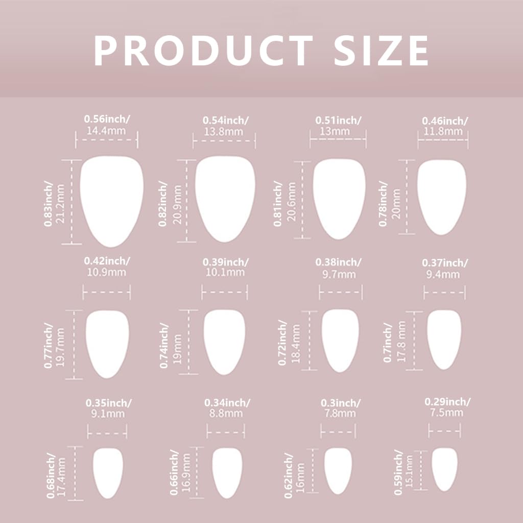 24Pcs French Tip Blue Flower Short Almond Shape Stick on Nails Manicure Nails Decoration for Women