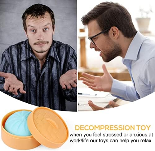 MEIEST 4 PCS Colorful Dumpling Squishy Stress Balls Fidget Sensory Toy,Squeeze Dough Ball Stress Relief Hand Toy,Anti-Anxiety Bun with Food Steamer Stretchy Desk Toys - 4