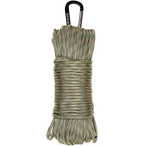 GEAR AID 550 Paracord and Carabiner, 7 Strand Utility Cord for Camping and Survival, Camouflage, 100 ft