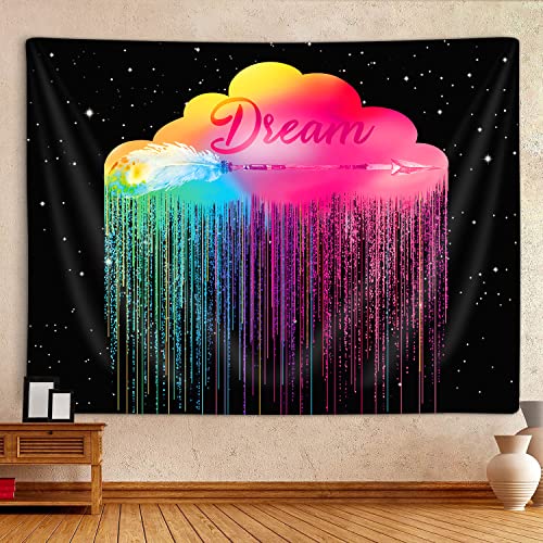Kawaii Rainbow Clouds Tapestry For Teen Girls Bedroom Aesthetic, Colorful Pink Boho Retro 70S Tapestry Wall Hanging, Bohemian Dream Catcher Tapestries Poster Blanket College Dorm Decor (60X40) #TOP4