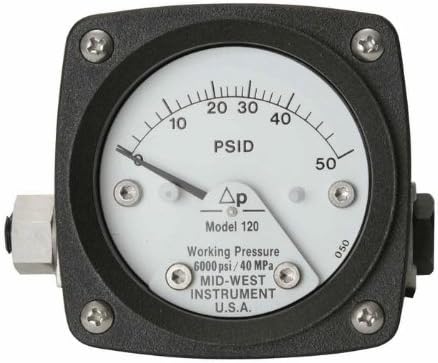 Mid-West Instrument120-AA-00-OO-25P Piston Type 2.5" Differential Pressure Gauge, 25 psi, Al