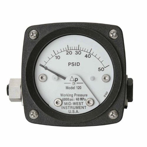 Mid-West Instrument120-AA-00-OO-5P Piston Type 2.5" Differential Pressure Gauge, 5 psi, Al