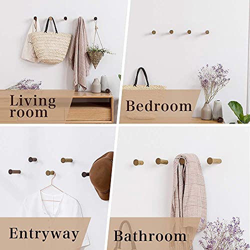 Inman Wall Hooks, Wall Mounted Coat Hooks - 2.36'' Length Natural Wood Pegs, Entryway Wall Hangers Hooks For Hanging Coats, Hats, Bags And Towels, Pack Of 2, Oak #TOP6