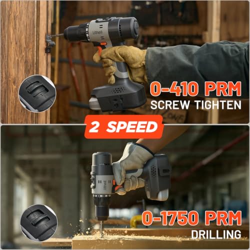 Litheli 20V Cordless Drill Set, 1/2-Inch Keyless Chuck, 443 In-lbs Torque, 2.0Ah Battery with Power Bank Function & Type-C Charging, 64-Piece Home Tool Kit with Bag for DIY & Home Repairs by LiTHELi - Image 6