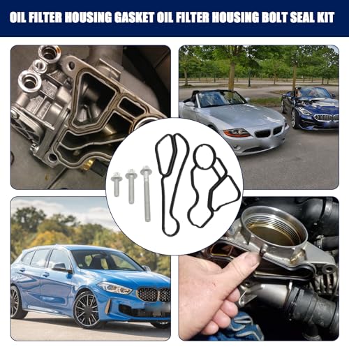 Image of Oil Filter Housing Gasket Oil Filter Housing Bolt Seal Kit Compatible with BMW 1 SERIES M 128i 135i 323i 325xi 328i 328xi 330i 330xi 335i 530i 535i M2 X4 X5 X6 Z4,Replace for 11428637821 11428637820