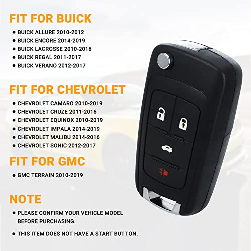 Carbole Keyless Entry Remote Control Key Fob Flip Folding 4 Button Car Door Lock Security Alarm System Replacement For Chevy 2010-2016 Camaro, 2010-2016 Cruze, (Oht01060512) #TOP6