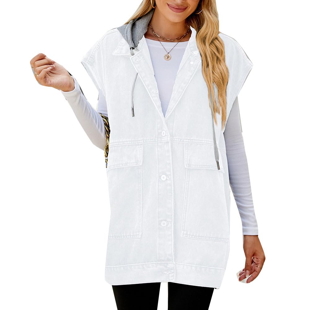 Donne primaverile Gilet di jeans Streetwear Top del Gilet Abbottonatura estiva Senza maniche Gilet denim lungo in jeans con tasche