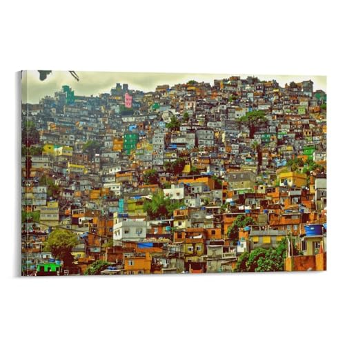 Benoumoney Favela en Brasil Póster Lienzo Pintura Arte Pared Estampados Nórdicos Para Decoración del Hogar Regalos Cuadros Mujeres Hombres 08x12 pulgadas (20x30 cm)