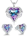CDE Angel Wing Heart Jewelry Sets Gift for Women Pendant Necklaces and Earrings Anniversary Birthday Mother’s Day Jewelry Gifts for Women Mom Stepmom Daughter