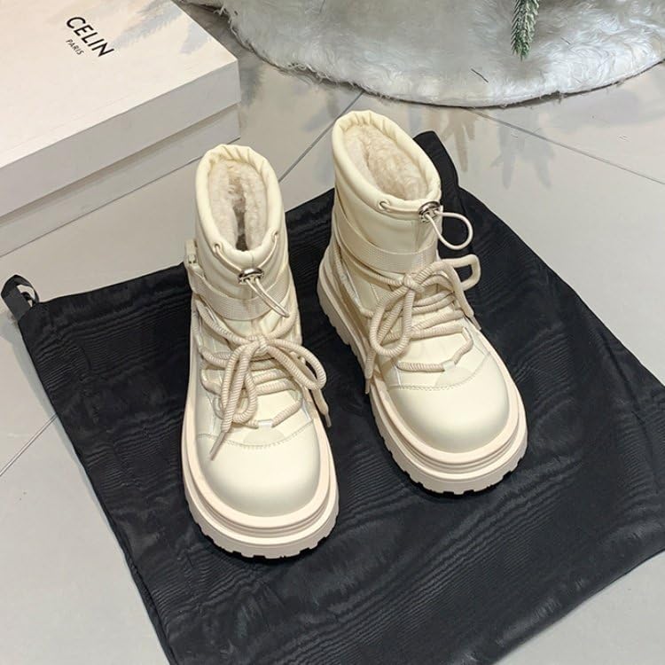 Women's mid-rise boots, lace-up snow boots, women's non-slip platform winter outdoor boots3