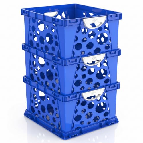 Storex Premium File Crate with Molded Handles (Classroom Blue, 3-Pack)