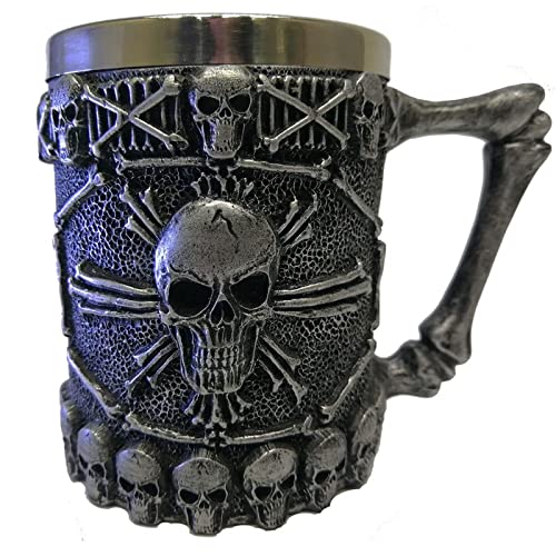 Classic Stainless Steel Reusable Insulated Viking Skull Cups Novelty Coffee Mugs For Women And Beer Mug For Men 14Oz With Handles For Tea Milk Coffee Drinking &Halloween Bar Drinkware Gift,Party Cup #TOP26