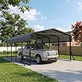 SYLVIERA 12x20FT Heavy Duty Metal Carport - Reinforced Galvanized Carport Canopy for All-Weather Shelter, Enhanced Wind Resistance for Boats, Cars, Trucks and Tractors