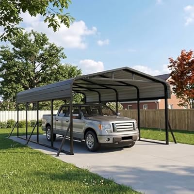 SYLVIERA 12x20FT Heavy Duty Metal Carport - Reinforced Galvanized Carport Canopy for All-Weather Shelter, Enhanced Wind Resistance for Boats, Cars, Trucks and Tractors