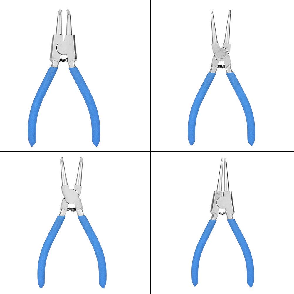 Wakects Alicates para Anillos de Seguridad, Pinzas Interior, 7 Pulgadas, 4 Unidades, para Anillos Elásticos Curvos y Rectos