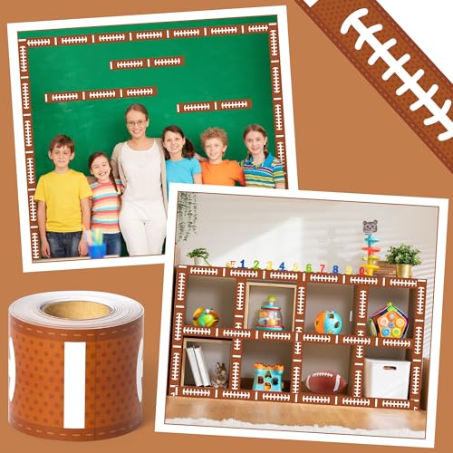Image of BeYumi Football Patterned Border Trim - 65ft Back to School Football Straight Rolled Border Trim Rugby Sports Bulletin Board Set Classroom Chalkboard Kindergarten Elementary Home Party Decoration