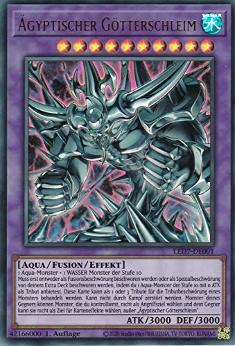 Preisvergleich Produktbild Konami - LED7-DE001 - Ägyptischer Götterschleim - Ultra Rare - Yugioh - Deutsch - 1. Auflage im Set mit Ultra Pro Toploader und Ultra Pro Schutzhülle (Klarsicht)