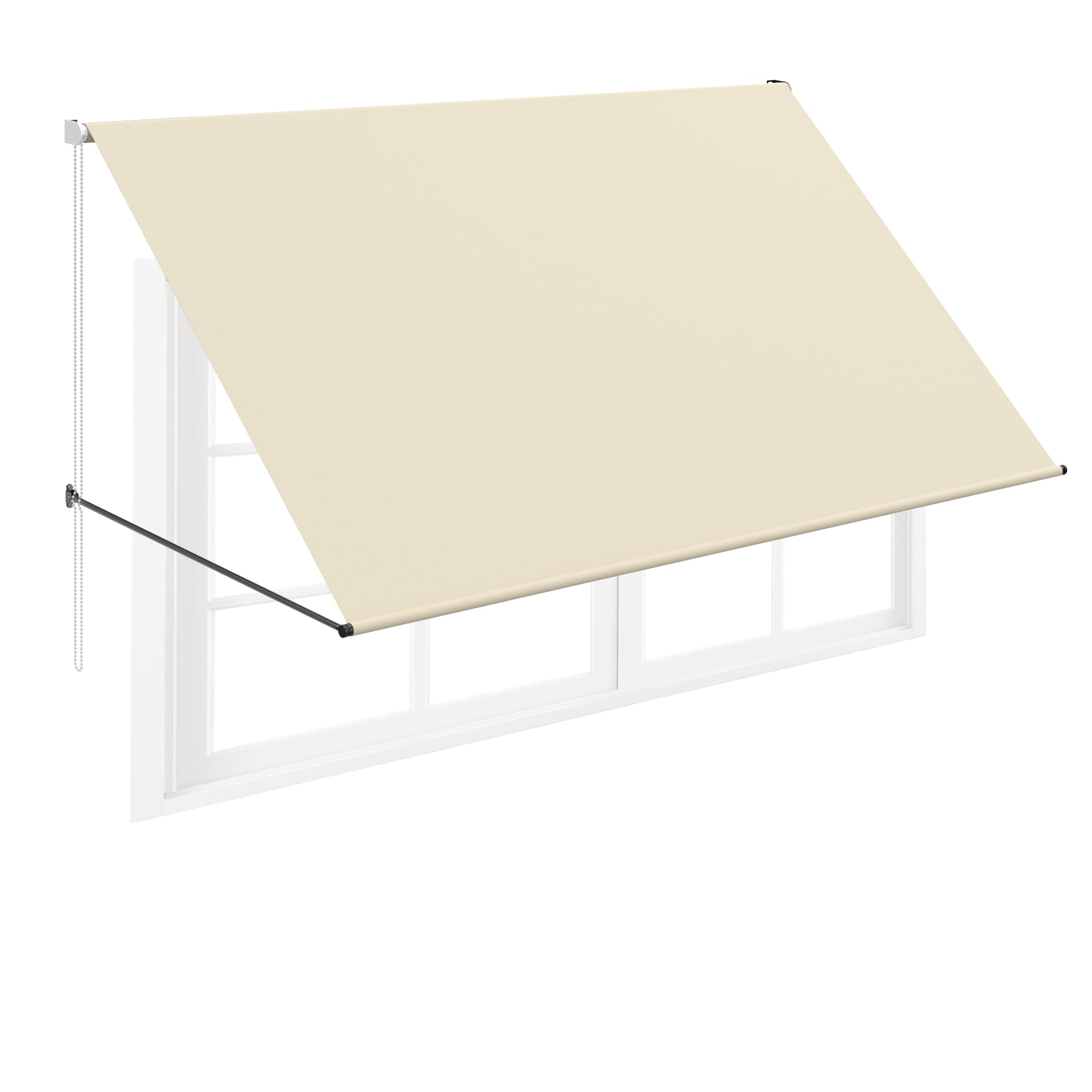 FIVMEN Toldo de brazo plegable retráctil con cordón y barra de soporte de aluminio, toldo para balcón, toldo solar, protección solar para ventanas, terraza, balcón, 300 x 145 cm, beige