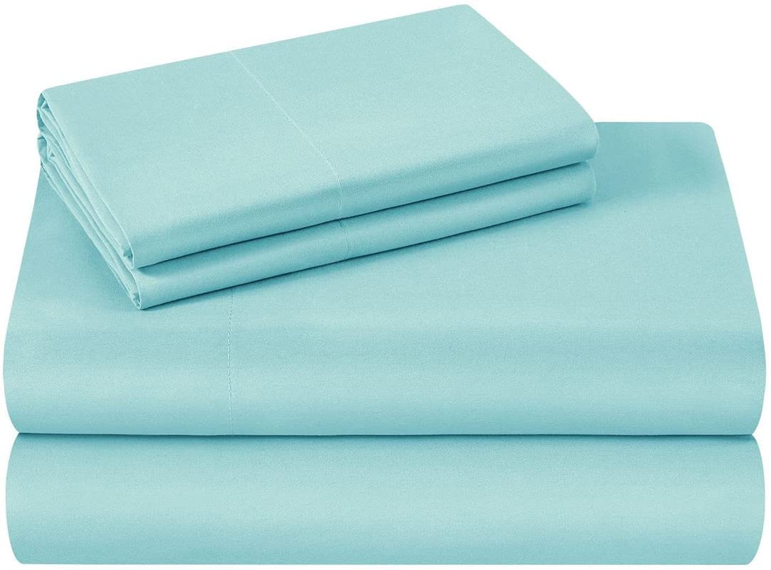 LUXURIOUS BEDDING 800-Thread-Count Egyptian Cotton 6 PC Bed Sheet Set Upto 15" Deep Pocket (1 Fitted + 1 Flat + 4 Pillow Cases) Flat Sheet King Size(104X108in.),Aqua Blue