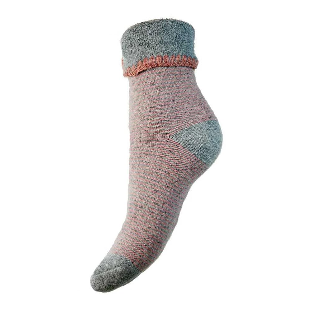 JOYA Luxurious Cuff Bed Wool Blend Socks UK 4-7 EU 36-40 Pink & Grey Fine Striped