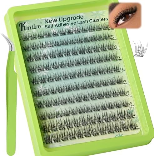 Self Adhesive Eyelashes 10-14mm Natural Self Adhesive Lash Clusters Wispy Press on Lashes No Glue Needed 120Pcs Pre Glued Lashes Clusters Reusable DIY Eyelash Extensions Kit with Tweezers, by Kmilro