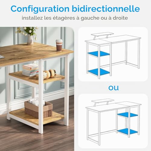 GreenForest Bureau avec Support de Moniteur,100cm avec Étagères Réversibles – vue 6