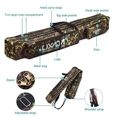 Lixada Rutentasche Rod Case Angelkoffer Doppelschicht Grosse Kapazität Angehen Tasche für Angelruten, Kescher und… – Bild 3
