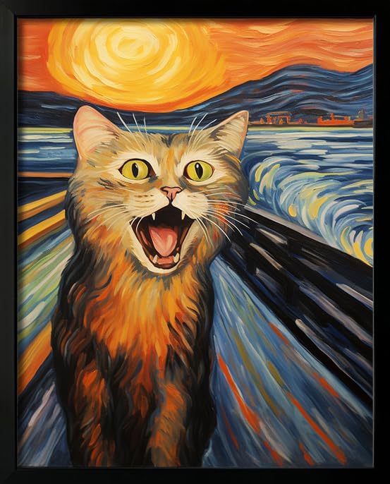 oulawote 面白い叫び猫 ウォールアート 装飾 有名アート - かわいいプレッピーキャット ウォールアート ピクチャー 美学 装飾 保育園 子供 寝室 リビングルーム用 (サイズ: 11インチ x 14インチ x 1個)