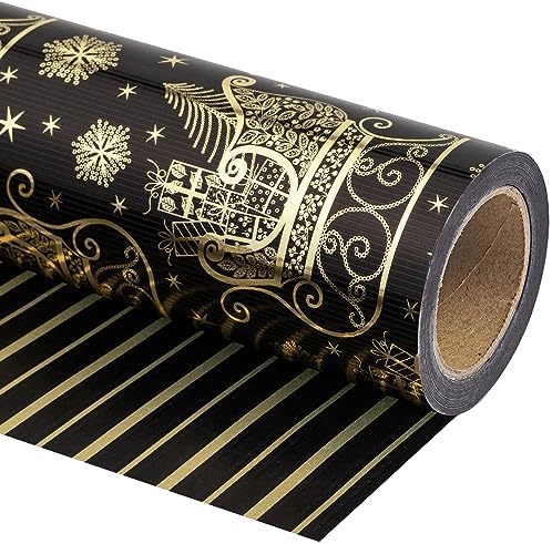 WRAPAHOLIC Reversible Black and Gold Christmas Wrapping Paper - M...