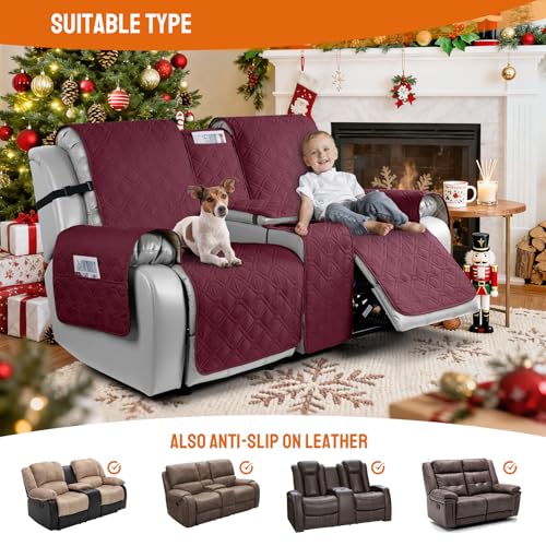 Image of VANSOFY Loveseat Recliner Cover with Console 100% Waterproof Sofa Slipcovers Non-Slip Reclining Couch Cover Split Sofa Covers Furniture Protector for Pets, Dogs(Burgundy1)