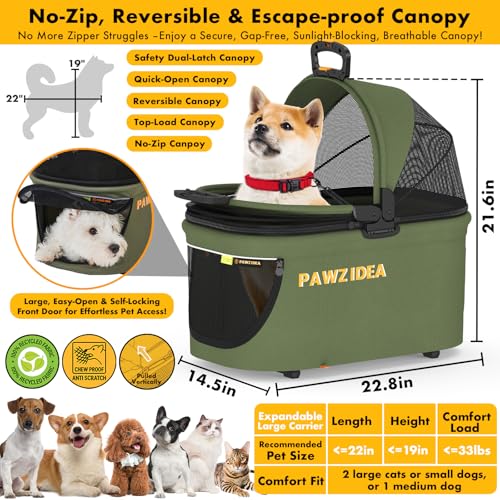 Image of PAWZIDEA Portable Small Dog Crate for Car Travel Up to 33lbs, No-Zip Canopy