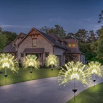 Ritmo 2 Pack Outdoor Solar Starburst Lights Garden Lights 120 LED 40Copper Wires String Landscape Light-DIY Flowers Fireworks Trees for Walkway Patio Lawn Backyard, Christmas Party Decor