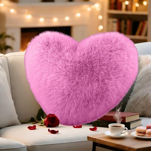 Cojín con forma de corazón, Cojines Peluche Corazon, Cojín de Corazón Suave y Mullido, Cojín Decorativo San Valentín Regalo para Salón, Sofá, Dormitorio y Cama, 30 x 40 cm (Rosa intenso, 30 x 40 cm)