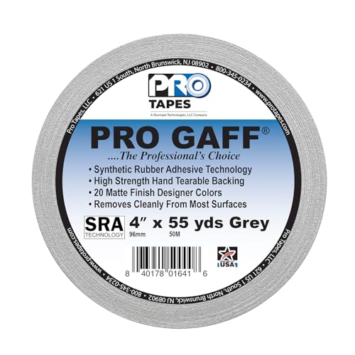 Image of 4 inch Width ProTapes Pro Gaff Premium Matte Cloth Gaffer's Tape With Rubber Adhesive, 11 mils Thick, 55 yds Length, Grey (Pack of 1)