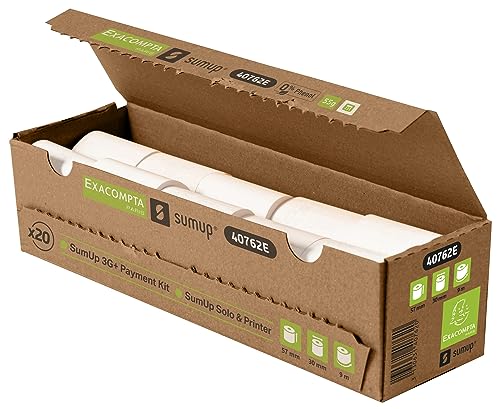 Exacompta SumUp 40762E 20er Pack Thermorollen für SumUp 3G+ und SumUp Solo Geräte, 1-lagig, Breite: 57mm, Länge 9m, ohne Kern, Kernlose Kassenrolle 55g/m² Bonrolle für SumUp Drucker extra-weiß