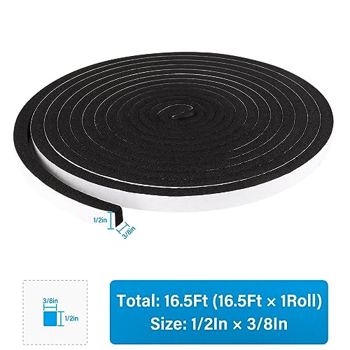 Image of DGSL Foam Weather Stripping, 1 /2 inch x1 /4 inch, 33Ft Door Window Seal Tape