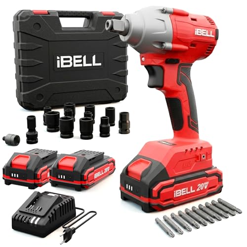Image of IBELL BW20-32, 20V, 1 /2 inch Brushless Cordless Impact Wrench Kit, 300Nm Torque, 1800-3000 RPM, 2250-3700 IPM, 2 Batteries, Sockets, Adapters, LED Light, Charger & BMC Box-12 months warranty