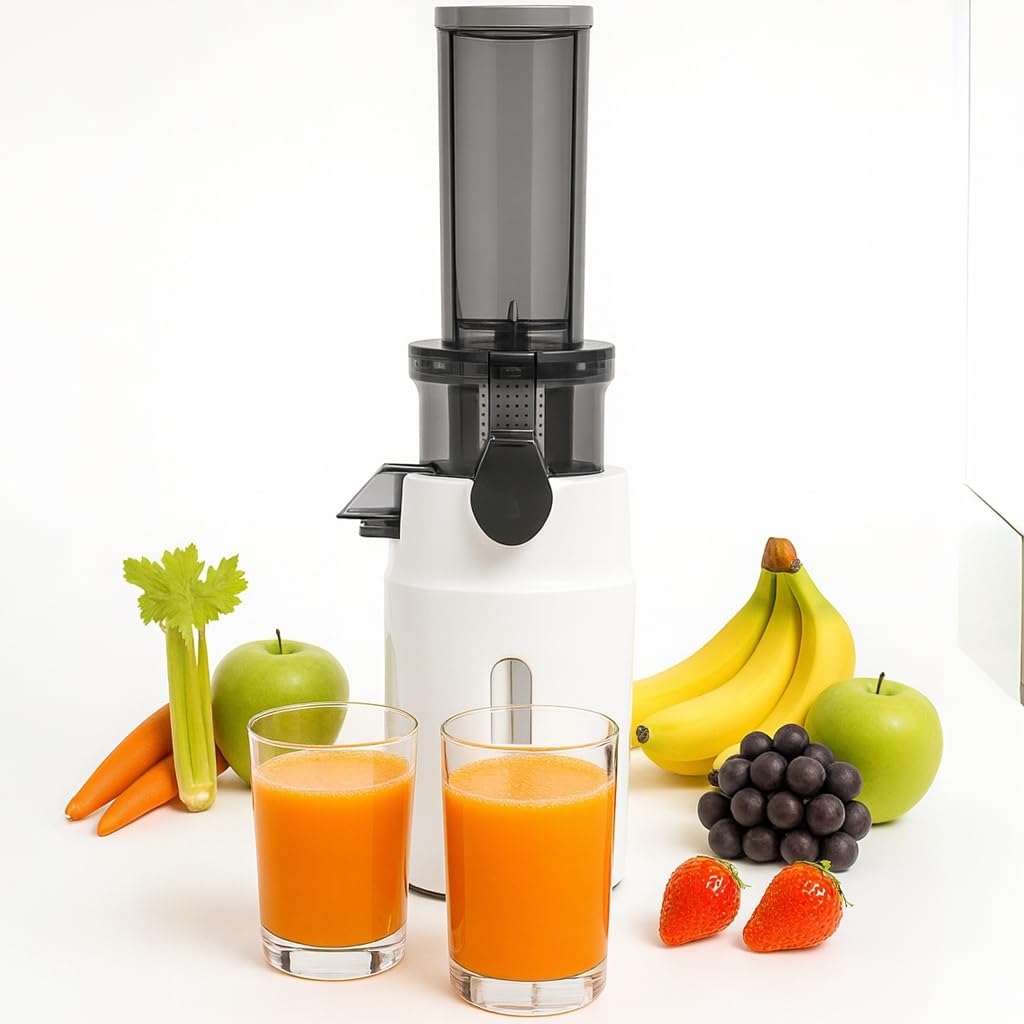 Pelamatic Exprimidor Electrico Blanco 100W Compacto - Licuadora para Verduras y Frutas, Extractor de Zumos y Verduras de Alta Eficiencia para Uso Doméstico