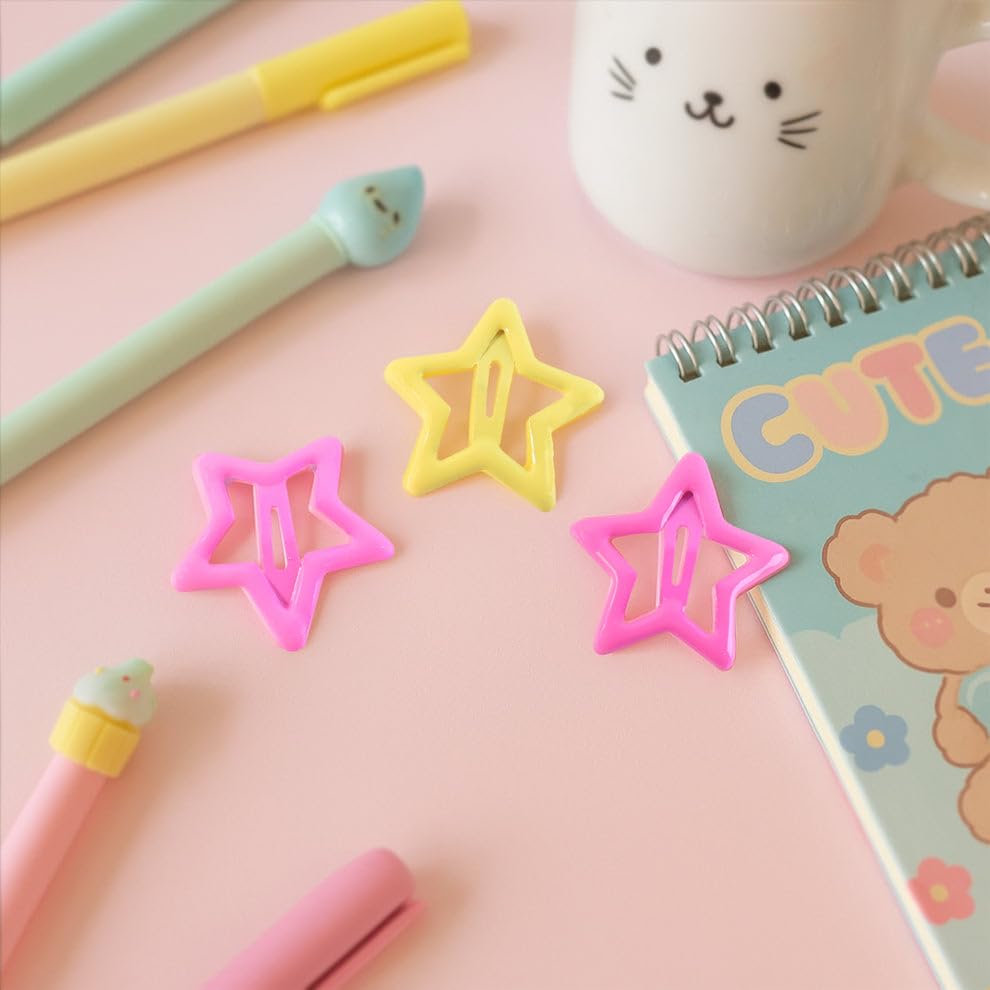 Image of Star Shaped Hair Clips for Women and Womens, Decorative Metal Snap Hair Accessories for Daily Wear, School and Party, Assorted Colors, Pack of 12 Pieces