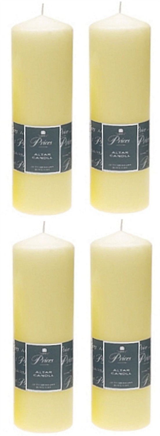 4 x Prices Ivory Altar Candle 250mm X 80mm 125 Hours Burn Time