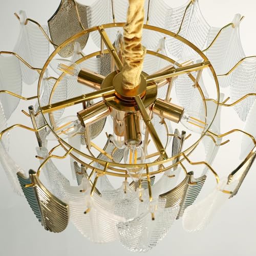 Image of Harold Electricals Gratus Luxe White Glass Leaf Chandelier | Modern Chandelier Light Fixture for Living Room, Bedroom, Kitchen Island, Hotel & Entryways - 20 Inch Dia, Warm White (Bulb Included)
